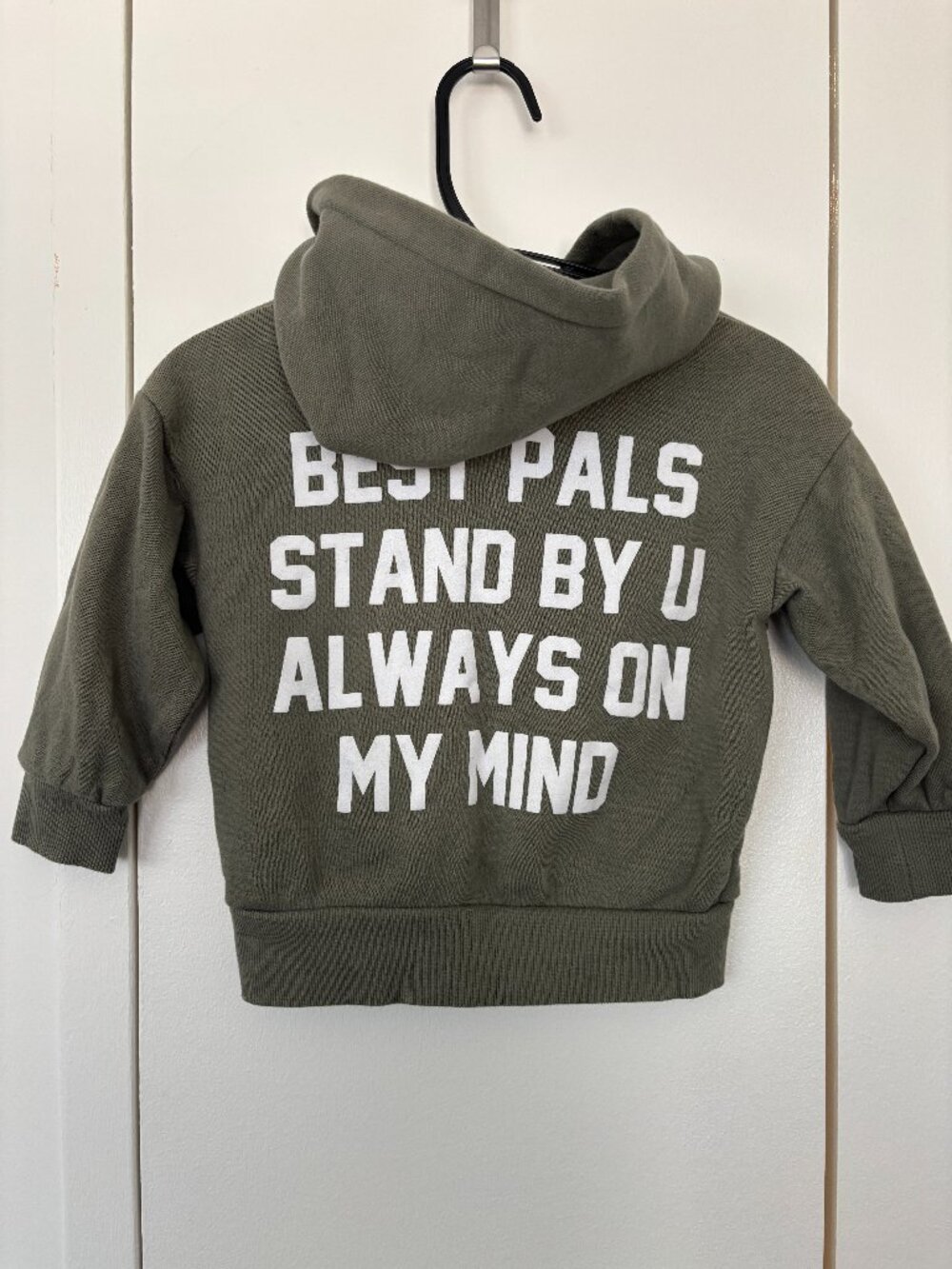 Kids Hoodie Olive Green Button Front Graphic Back Size 80（b.ROOM/Japanese Bland)